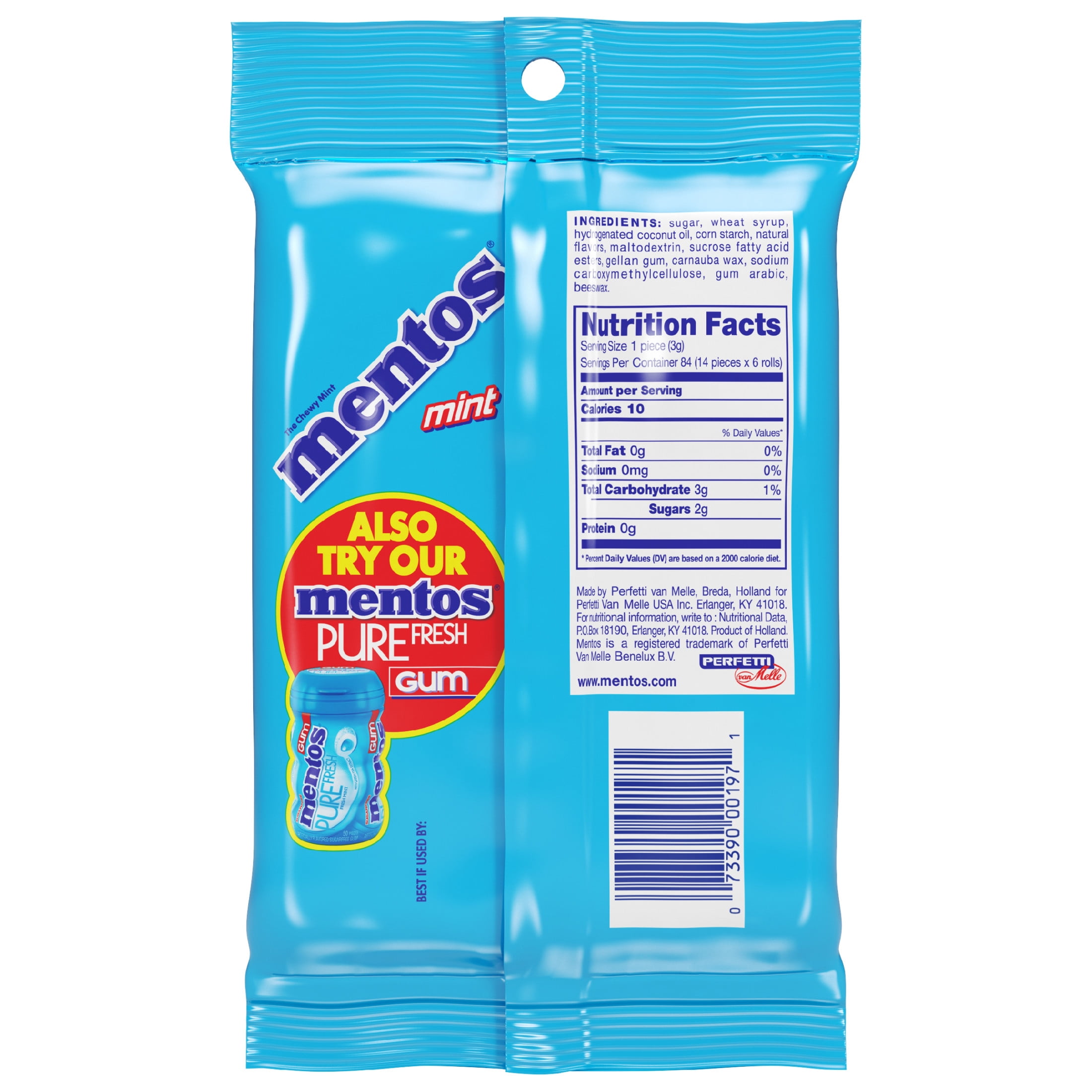 (2 pack) Mentos Peppermint Chewy Mint Candy Roll, 1.32 oz, Pack of 6