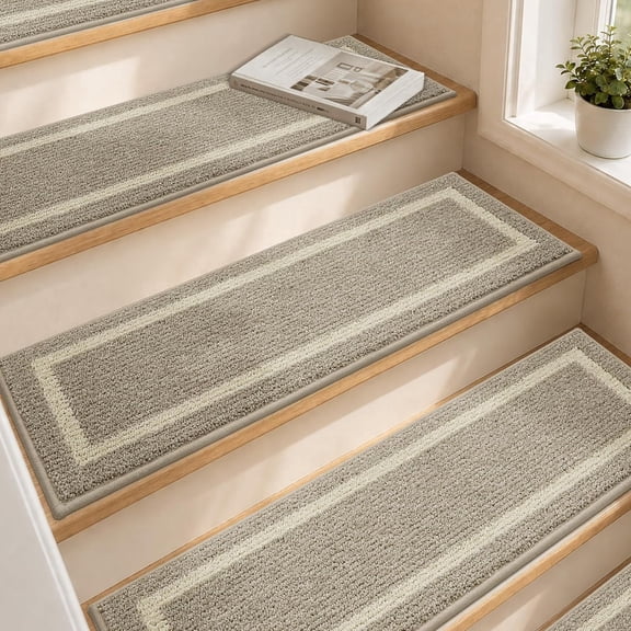 Soft Stair Treads Non-Slip Carpet Mat 28inX9in Indoor Runners for Wooden Steps,Stair Rugs Kids and Dogs, 100% Polyester TPE Backing 4pcs,Beige