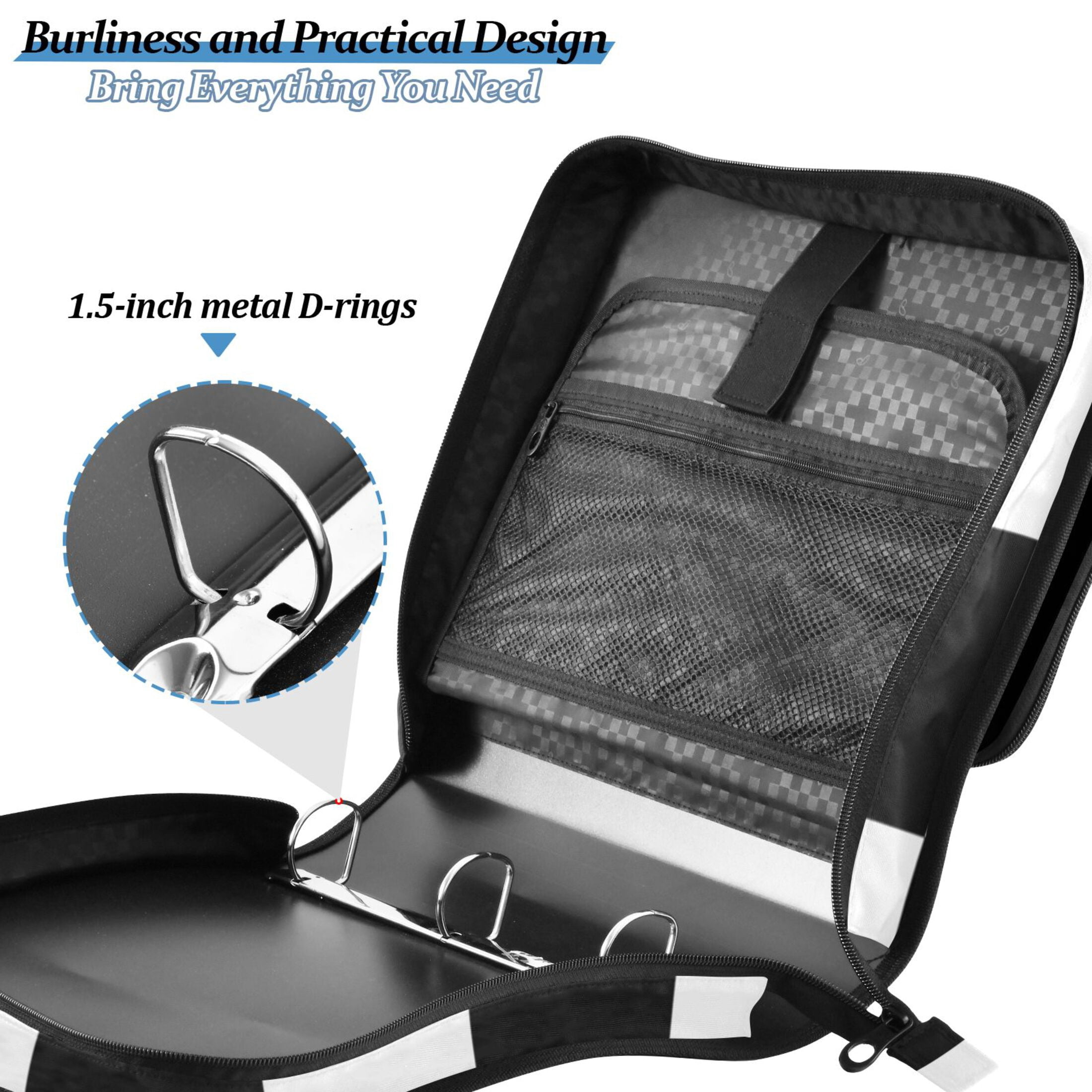 ALAZA Zipper Binder White and Black Checkered Grid Art Pattern 3 Ring Trapper Keeper File Folder Organizer Bag
