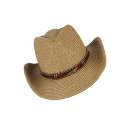 Chapeau De Cow-boy En Paille Crème/beige Adulte - Perles Western - Taille 22.8 Pouces