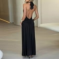 thumbnail image 6 of Kaemgyyd Cocktail Dresses for Women Fashion High Slit Backless Halter Party Dress Deep V Neck Ruched Club Maxi Dress, 6 of 6