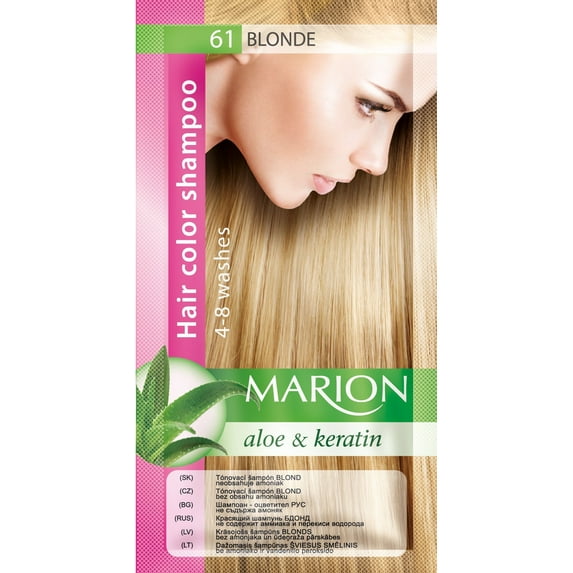 Marion Gray Hair Color Shampoo Hair Dye Kit with Aloe and Keratin #61 Blonde (2 Pack)