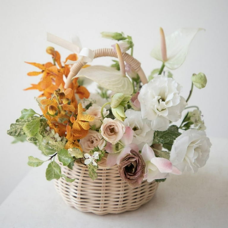 Wicker Rattan Flower Basket, Willow Handwoven Basket with Wicker Rattan Flower Basket, Willow Handwoven Basket with