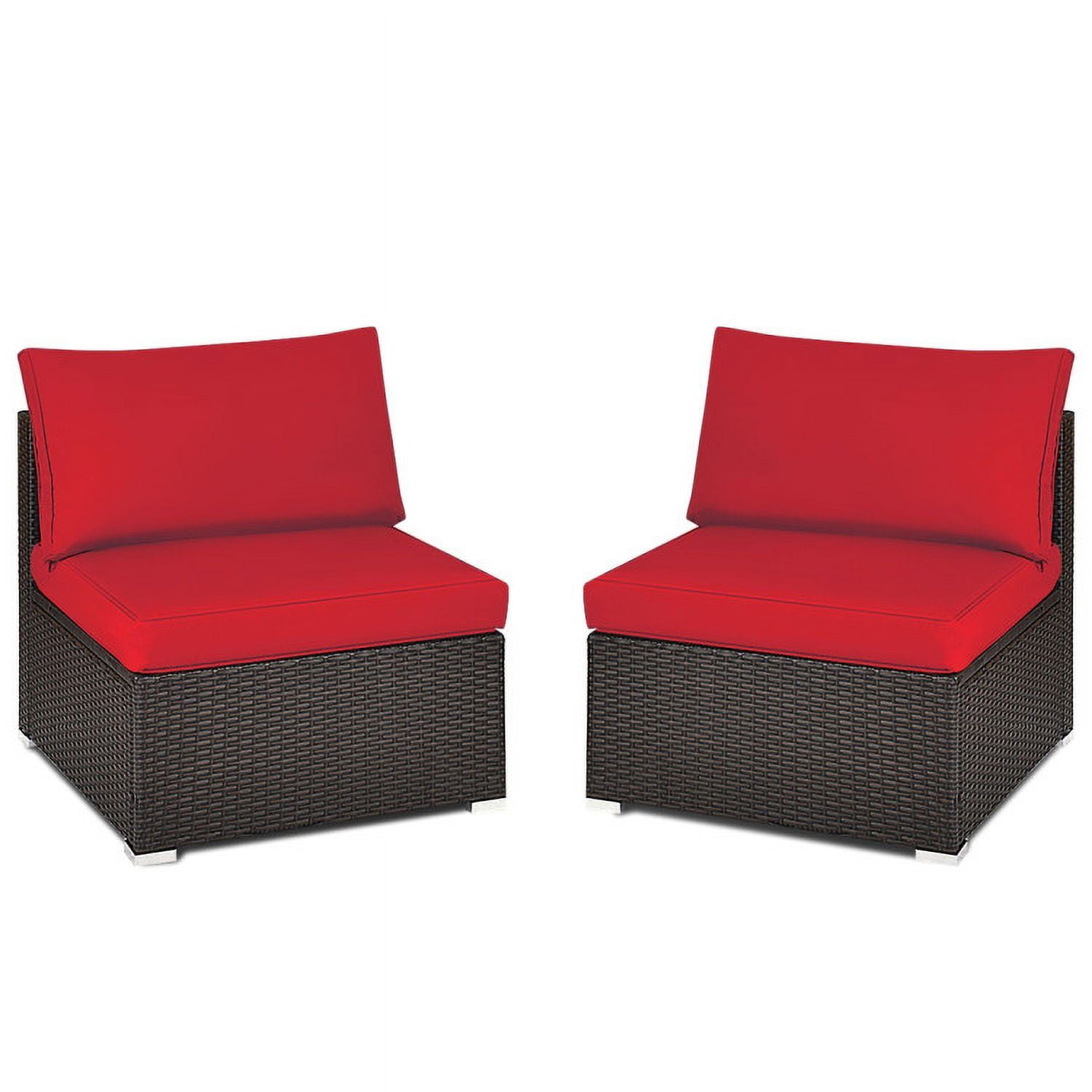 Aimee Lii 2 Pieces Patio Rattan Armless Sofa Set with 2 Cushions and 2 Pillows, Outdoor Patio Set, Red