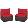 thumbnail image 4 of Resenkos 2 Pieces Patio Rattan Armless Sofa Set with 2 Cushions and 2 Pillows-Red, Patio Seating Conversation Set, Modern Patio Sofa Sectional All Weather Proof for Patio Back Deck, 4 of 9