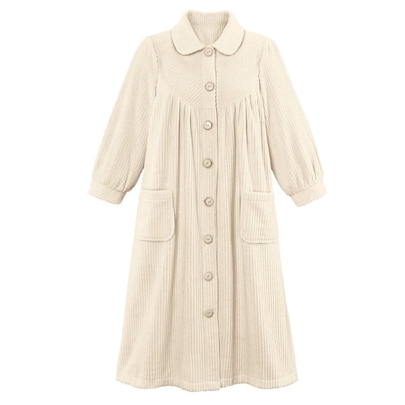 Forro polar de felpa Robe Collections Etc con botones en la parte delantera, color marfil, XL, mujer