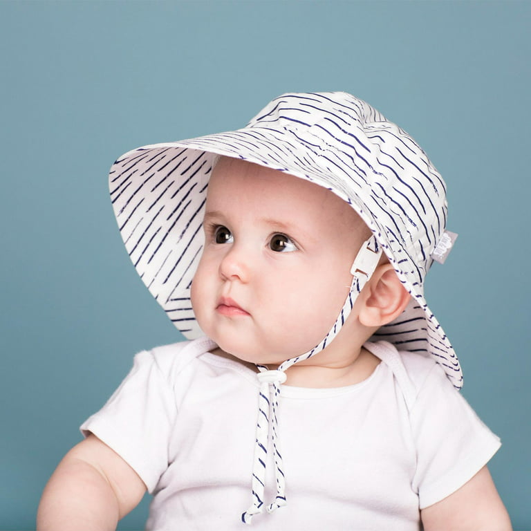 Jan & Jul Sun-Hat Toddler Girl Adjustable Straps, Cotton Bucket (M: 6-24  months, White Waves) 