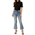 thumbnail image 2 of Allegra K Women's Floral Peter Pan Collar Button Ruffle Puff Short Sleeve Shirt Top, 2 of 5