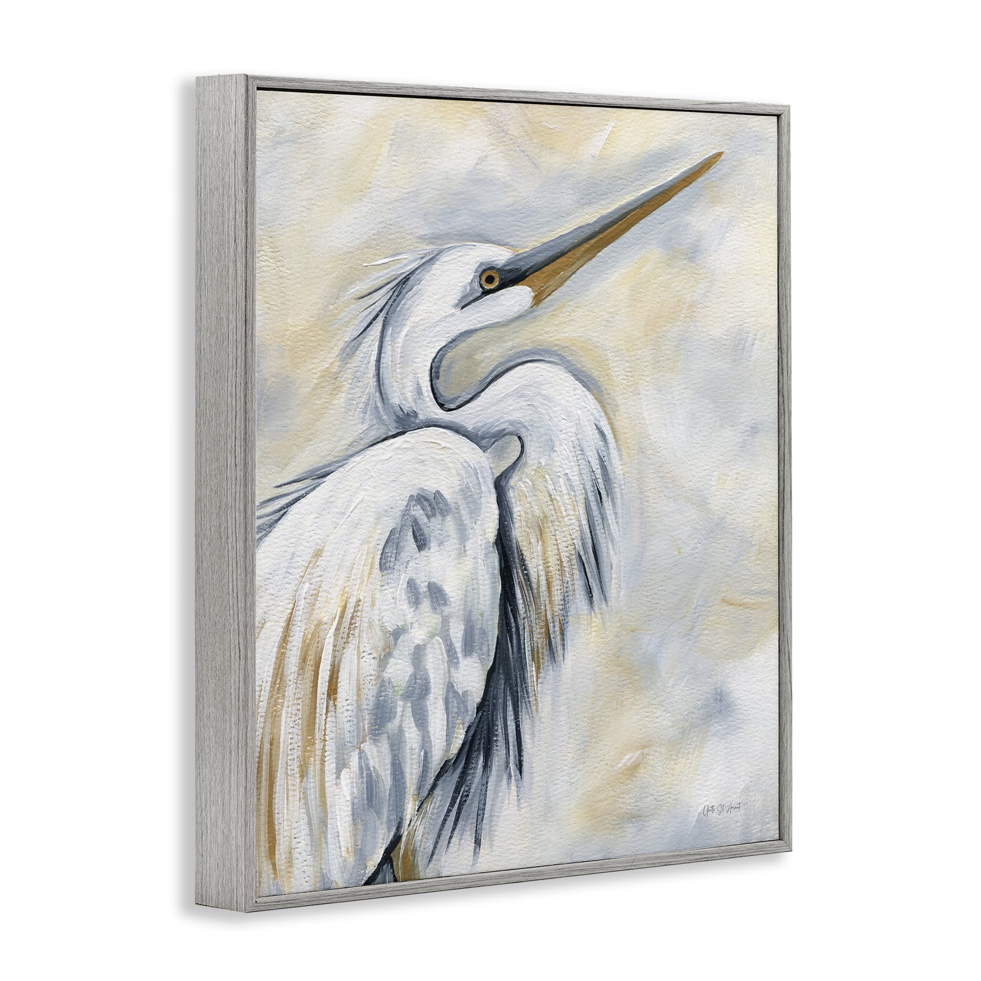 Stupell Industries Muted White Egret Animals & Insects Painting Gray Framed Art Print Wall Art, 24 x 30