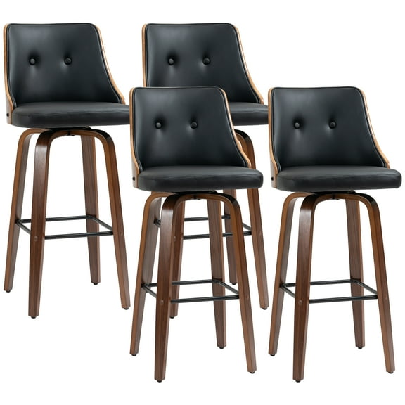HOMCOM Bar Height Bar Stools Set of 4 PU Leather Swivel Barstools with Footrest and Tufted Back, Black