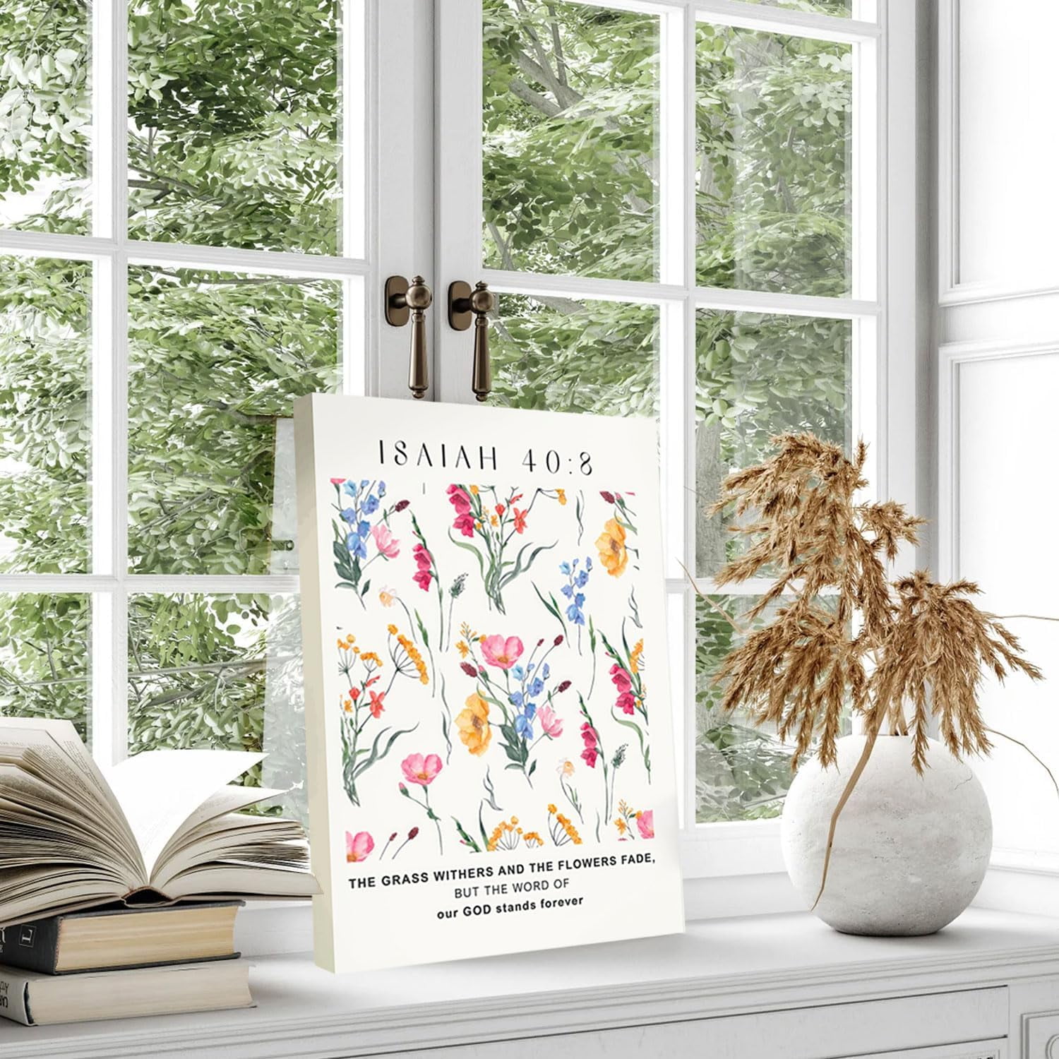Framed Christian Wall Art - Bible Verses Wall Decor - Scripture Serenity Prayer Room Decor - Lords Prayer Quotes Wall Decor - Isaiah 40 Poster Floral Painting Canvas Prints for Bedroom12 X16