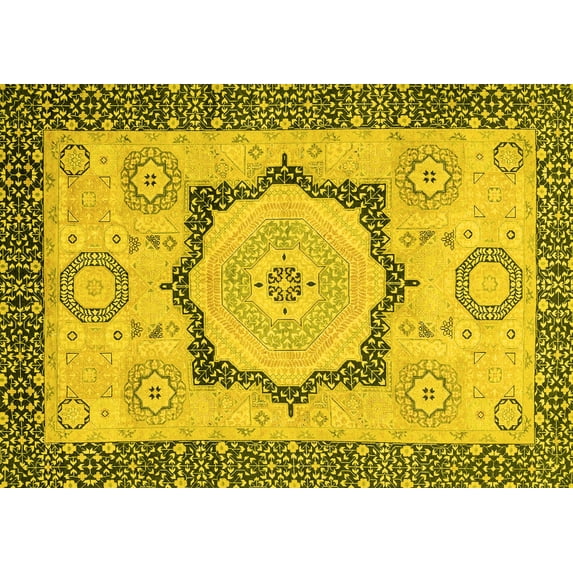Ahgly Company Indoor Rectangle Abstract Yellow Modern Area Rugs, 3' x 5'