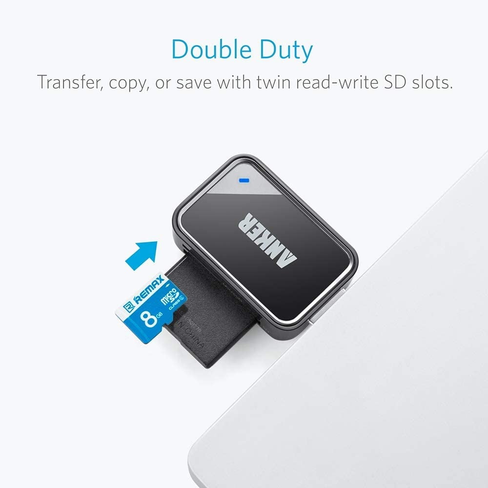 Anker 2-in-1 USB 3.0 Memory Card Reader for SDXC, SDHC, SD, MMC, RS-MMC, Micro SDXC, Micro SD, Micro SDHC Cards