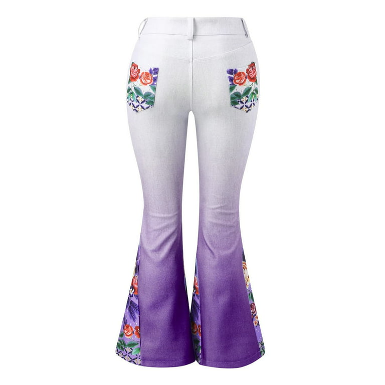 Gradient Flower Print Imitation Denim Bell Bottoms High Waist Long Pants  For Women Spring Fashion Plus Size Peacocks Ladies Trousers L1031 From  Sihuai03, $33.65