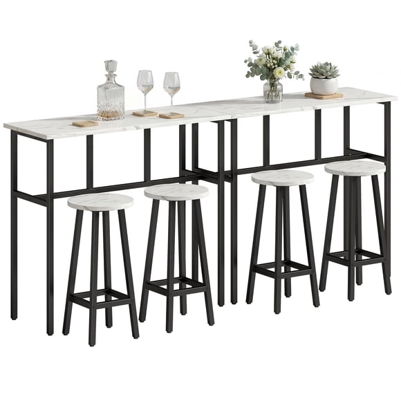 HOMCOM 6-Piece Bar Table Set with 2 Breakfast Tables 4 Stools for Kitchen