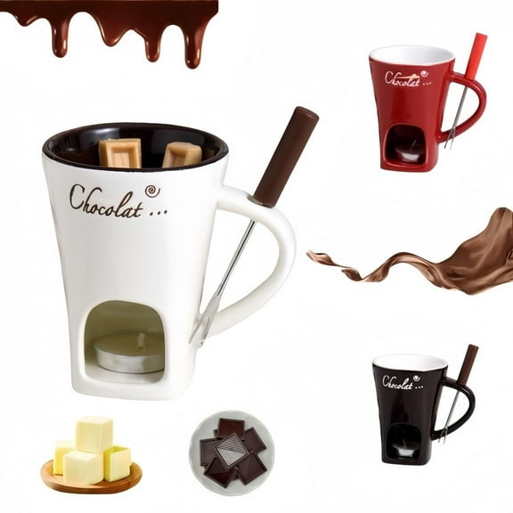 Sweet Fondue Cup,Chocolate Melting Fondue Mugs Set,Chocolate Melting Pot,Fondue Cups With Forks For Date Night Birthday Wedding Gifts (White)