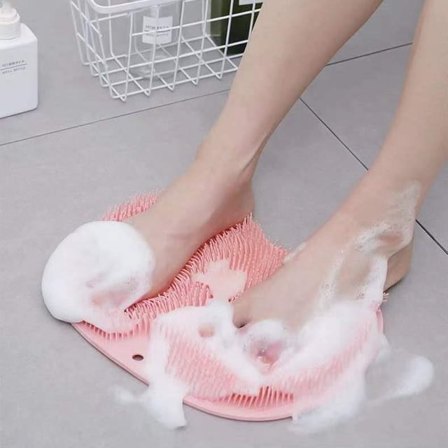 Foot Scrubber for Shower, Foot Cleaning Massage Mat with Non-Slip Suction Cups, Shower and Bath Foot Scrubber Mat (Pink)
