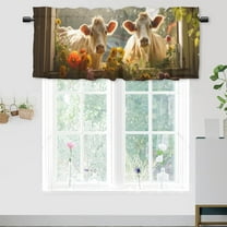 Farmhouse Cow Window Curtain Valances Cute Funny Animal Rustic Country Flowers Window Valance for Living Room Bathroom Bedroom, Kitchen Valance Rod Pocket Window Decor Curtain 54 by 18 in, 1 Panel