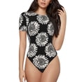 thumbnail image 1 of Balery White Sunflowers Body de cuello redondo de manga corta para mujer Tops de manga corta Tops básicos-Medium, 1 of 7