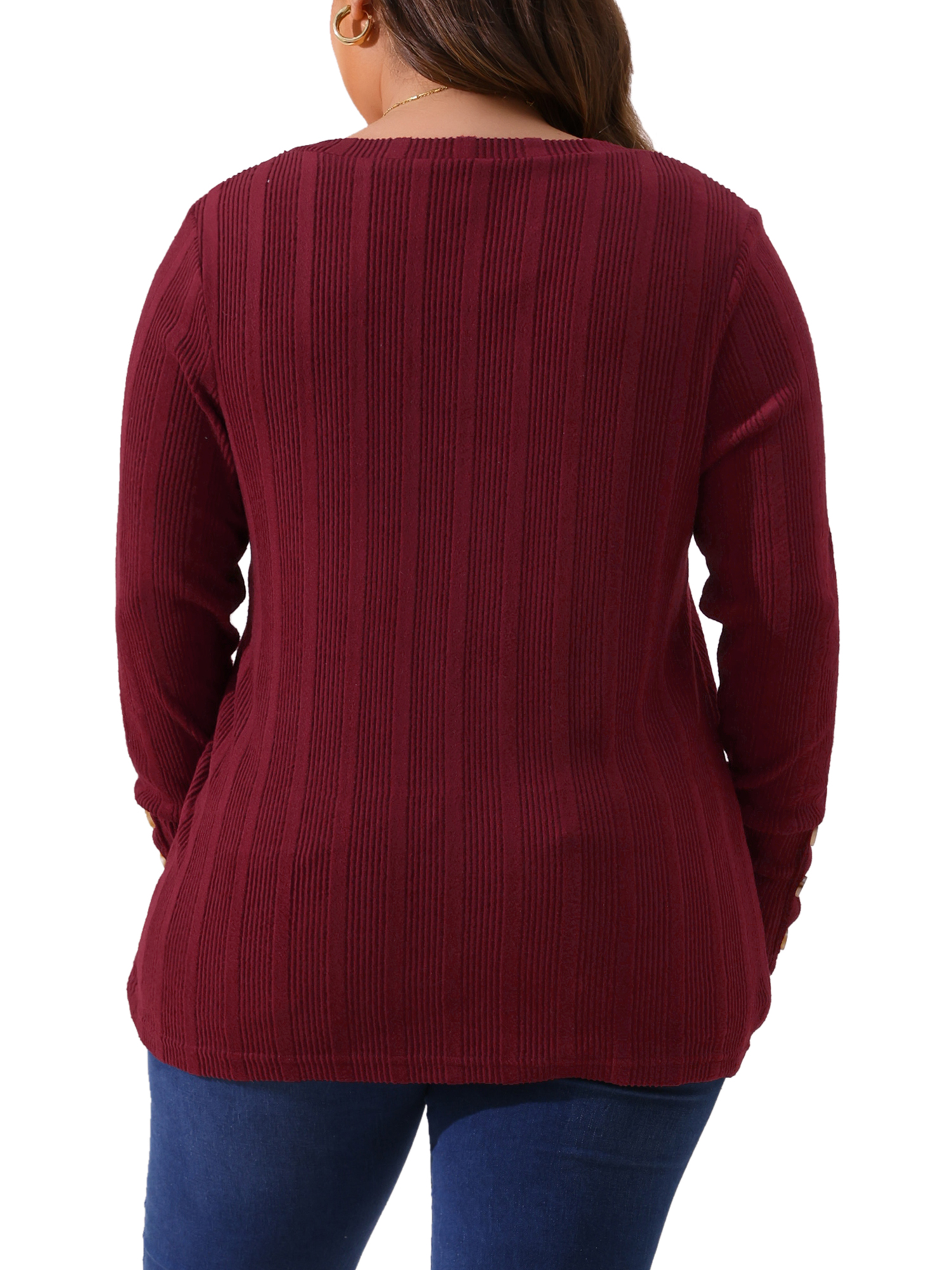 DARING DIVA Women's Plus Knit Tops V Neck Button Stretch Sweater 2X Burgundy