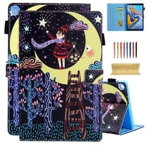 Samsung Galaxy Tab A8 2021 Case, Dteck Flip Case for Samsung SM-X200/X205 10.5 inch, Cute Pattern Folio Flip Case with Credit Card Slots for Samsung Galaxy Tab A8 10.5 (2021),Moon