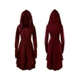 thumbnail image 6 of hirigin Women Halloween Costume Solid Color High Low Long Sleeve Hooded Dress for Party Role-playing Cosplay, 6 of 7