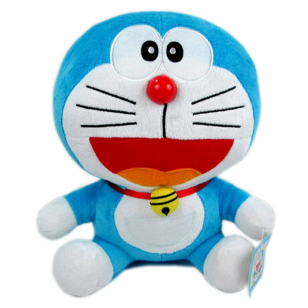 Smiling Doraemon Blue and White Plush Toy (6in)