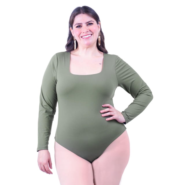 Body escote cuadrado Roman Fashion /Tallas Extras, 008 (Verde militar) verde 38