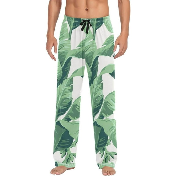 Tropical Palm Leaves Ghost Pajama Pants, Men's Lounge Pants Light with Drawstring and Pockets, Christmas New Year Birthday Father's Day Gifts, XX-Large