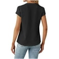 thumbnail image 3 of WREESH Women's Henley Shirt Casual Tops with Solid Blouses and Button Short Sleeve V-Neck T-Shirt in Solid Color Black, 3 of 6