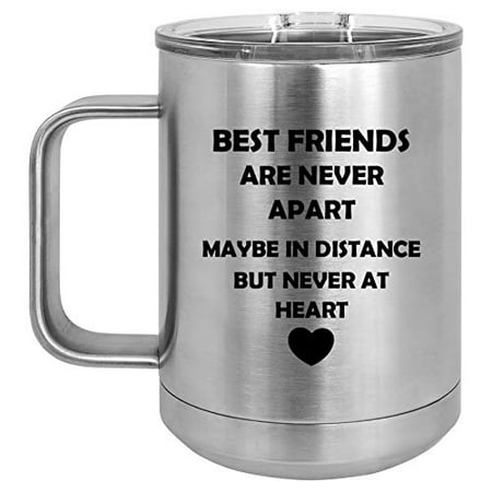 15 oz Tumbler Coffee Mug Travel Cup With Handle & Lid Vacuum Insulated Stainless Steel Best Friends Long Distance Love (Best Bikinis For Love Handles)
