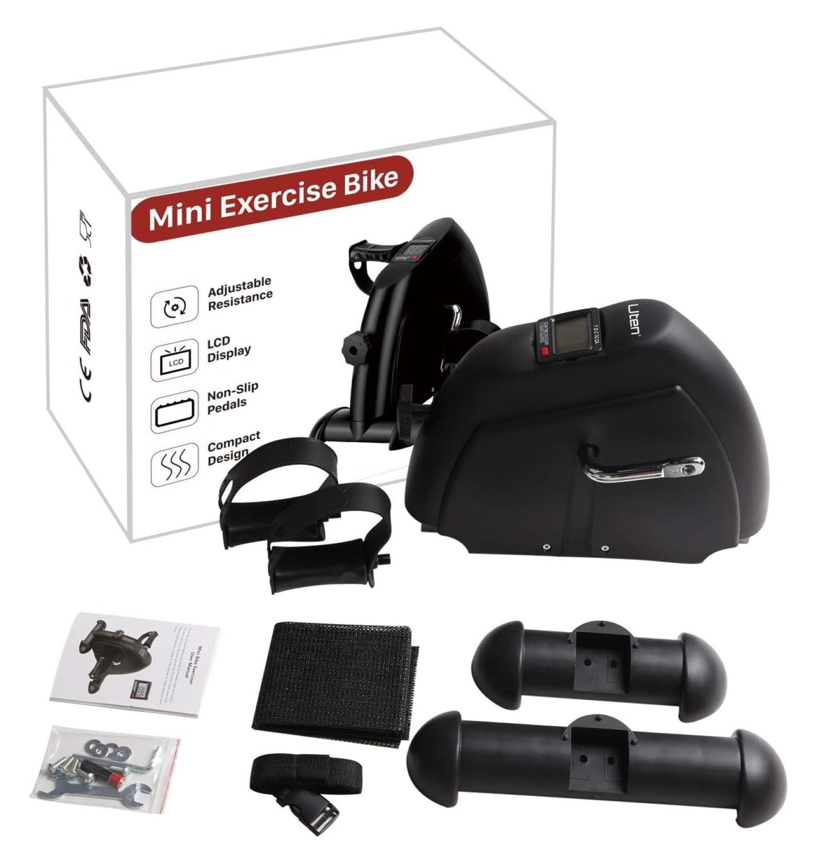 Mini Exercise Bike, Under Desk Pedal Exerciser Arm and Leg Exercise Cycle Bike with LCD Screen Displays (Black)
