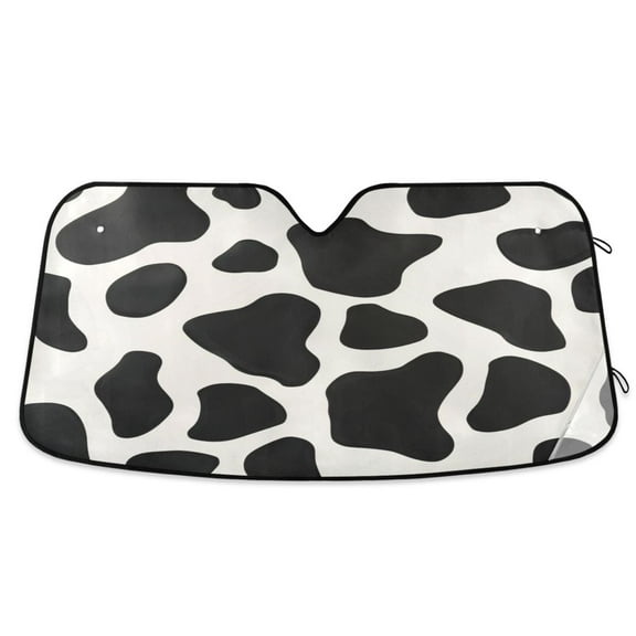 Windshield Sun Shade for Cars, 55"x27.6" Foldable Car Sun Shade with Aluminum Foil Bubble Heat Insulation, UV Protection for Sedan/SUV/Truck,Cow Print