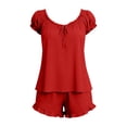 thumbnail image 5 of DYTTDG Silk Solid Color Pajama Set for Women 24PC Short Puffed Sleeve with Short Pajama Pant Set Decorative Drawstring & Pocket, 5 of 7
