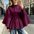 thumbnail image 2 of AKOEE Cape Coat for Women Belted Batwing Sleeve Poncho Jacket Dressy One-Button High Collar Winter Peacoat (M, Purple), 2 of 6