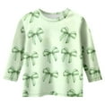 thumbnail image 3 of Tshirts Shirts for Girls Bowknot Print 3/4 Sleeve Round Neck Comfortable Mint Green Kids Fall Clothing for 3-4 Years, 3 of 3