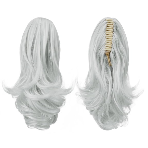 WEIF-Sofeiyan 13" Ponytail Extension Long Curly Ponytail Clip in Claw Hair Extension Natural Looking Synthetic Hairpiece for Women, Silver Grey