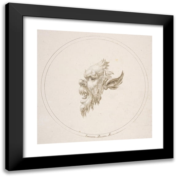 Gaetano Piccini 12x12 Black Modern Framed Museum Art Print Titled - Small Grotesque Head Looking to the Left Within a Circle (1727)