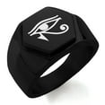 thumbnail image 1 of Stainless Steel Egyptian Eye of Horus Engraved Hexagon Crest Flat Top Biker Style Polished Ring, 1 of 1