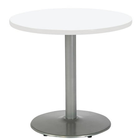 

Pemberly Row 36 Round Breakroom Table w/ White Round Silver Base Counter Height