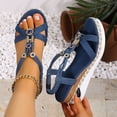 thumbnail image 6 of IWRICH Womens Wedge Sandals Flower Low Heel Dressy Sandals Elastic Ankle Strap Rhinestone Summer Comfortable Shoes Blue1 8, 6 of 9