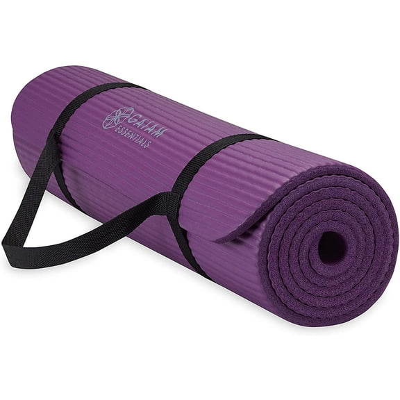 Gaiam Essentials Thick Yoga Mat Fitness & Exercise Mat with Easy-Cinch Yoga Mat Carrier Strap, 72"L x 24"W x 2/5 Inch Thick
