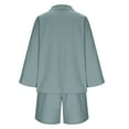 thumbnail image 6 of Kaemgyyd Womens Cotton Linen Set Summer 2 Piece Outfit Fashion Oversized Button down Shirts Wide Leg Shorts Set for Beach Vaction, 6 of 7