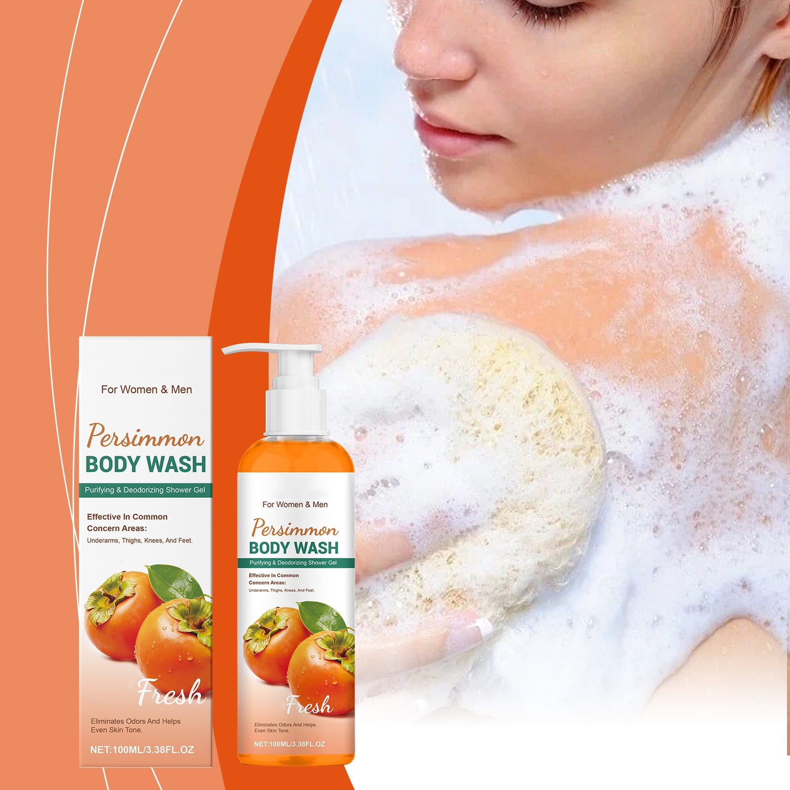 Persimmon Body Wash for Old People Smell, Natural Persimmon Soap Bar Old People Smell Remover, Nonenal Eliminator Purifying & Deodorizing with Natural Persimmon & Green Tea Extracts, 3.38 Fl Oz