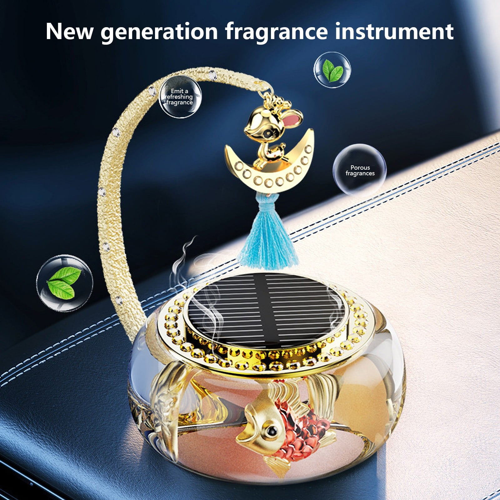SNGMN Solar Powered Car Air Freshener, 50ml Rotating Aromatherapy Diffuser with Essential Oils, Auto Center Console Decor & Odor Eliminator for Men & Women