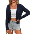 thumbnail image 3 of Women'S Long Sleeve V-Neck Knitted Cardigan Jacket Buttonless Knitted Shawl Sweater Navy Blue L, 3 of 8