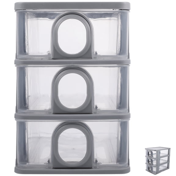 CTIRCHIU Small Grey and Transparent Plastic Desktop Storage Organizer 3-Drawer