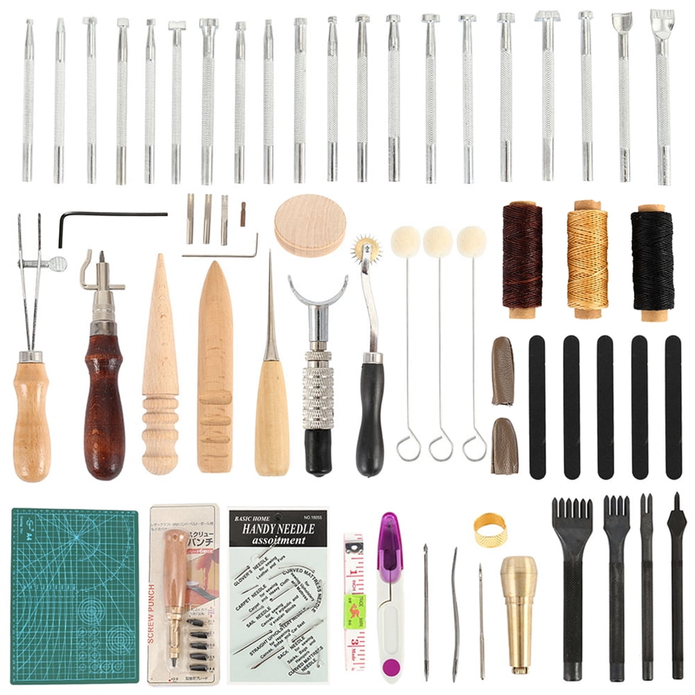 Willstar 69pcs Professional Leather Craft Tools Kit for Hand Sewing ...
