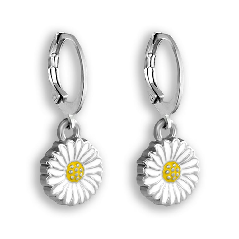 White Daisy Jewelry Hoop Earrings For Girls Daisy Earrings For Girls Little Girls Earrings Huggie Hoop Earrings For Little Girls Dangle Earrings