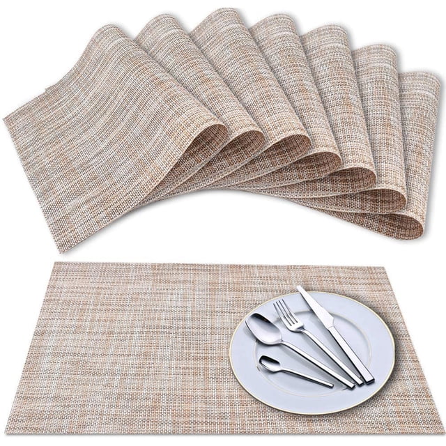 Manteles individuales de lino (juego de 8), tapetes de mesa tejidos de vinilo de tejido cruzado, juego de tapetes de mesa lavables con aislamiento antideslizante Sincero Electrónica